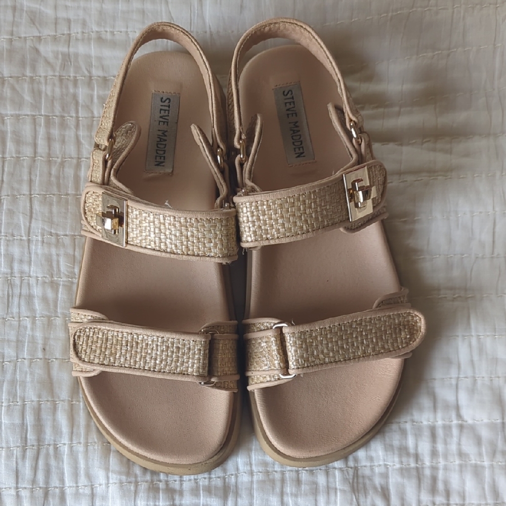 Steve Madden Beige Woven Strap Sandals